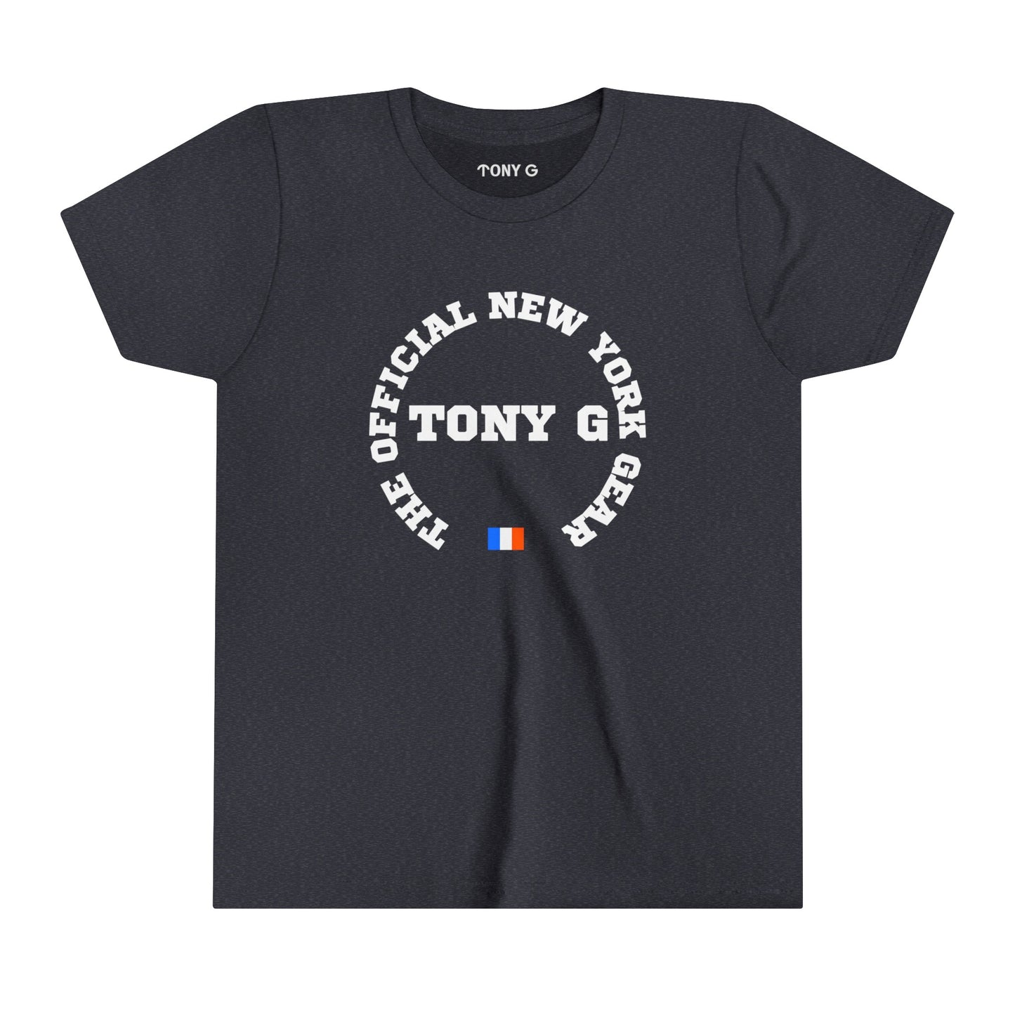 TONY G Youth Short Sleeve Tee, featuring the TONY G Flag Logo Varcity design