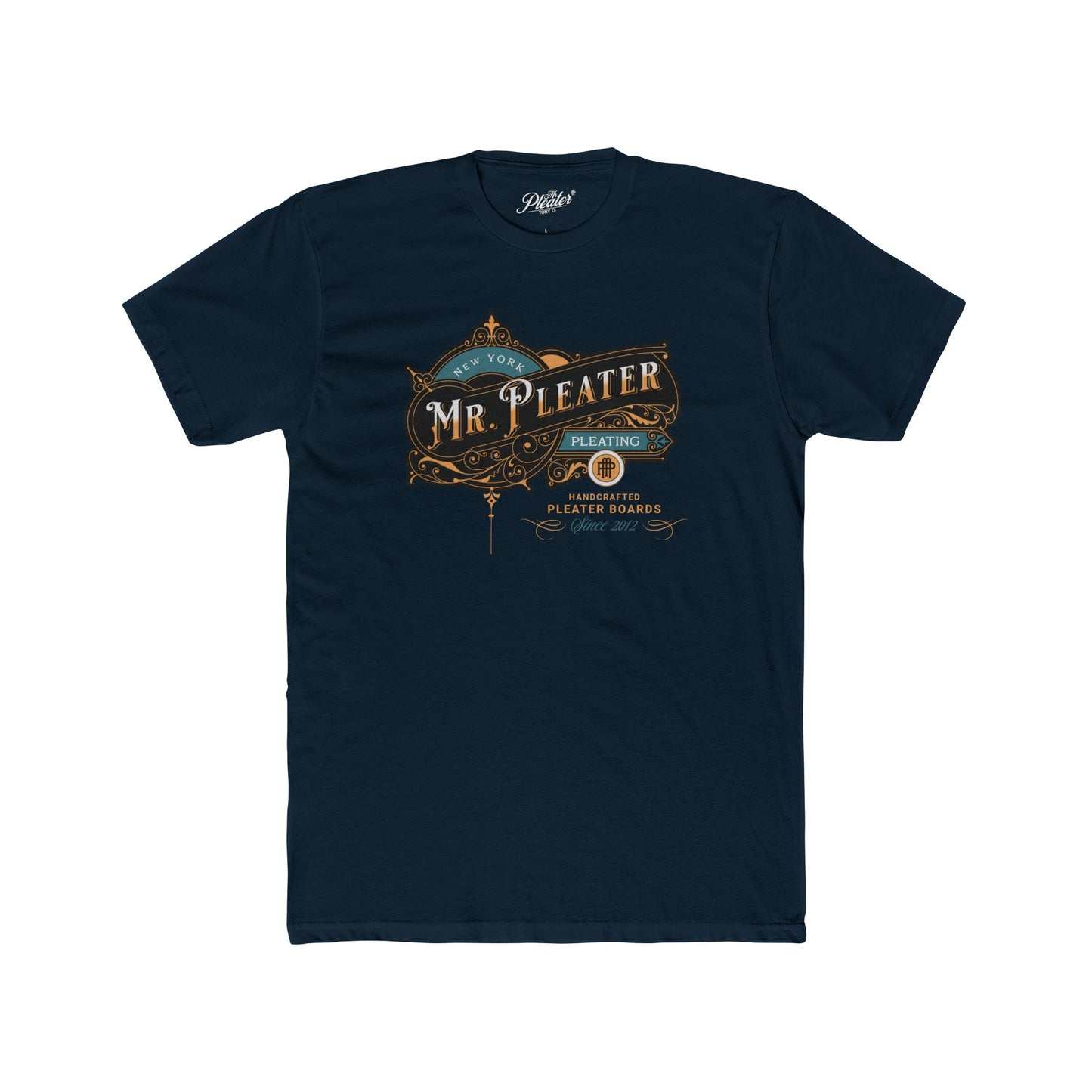 Mr. Pleater By TONY G Men's Cotton Crew Tee, featuring the Mr. Pleater Handcrafted Pleater Board 2 design