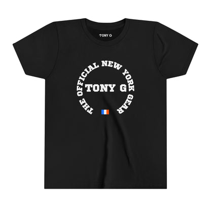 TONY G Youth Short Sleeve Tee, featuring the TONY G Flag Logo Varcity design