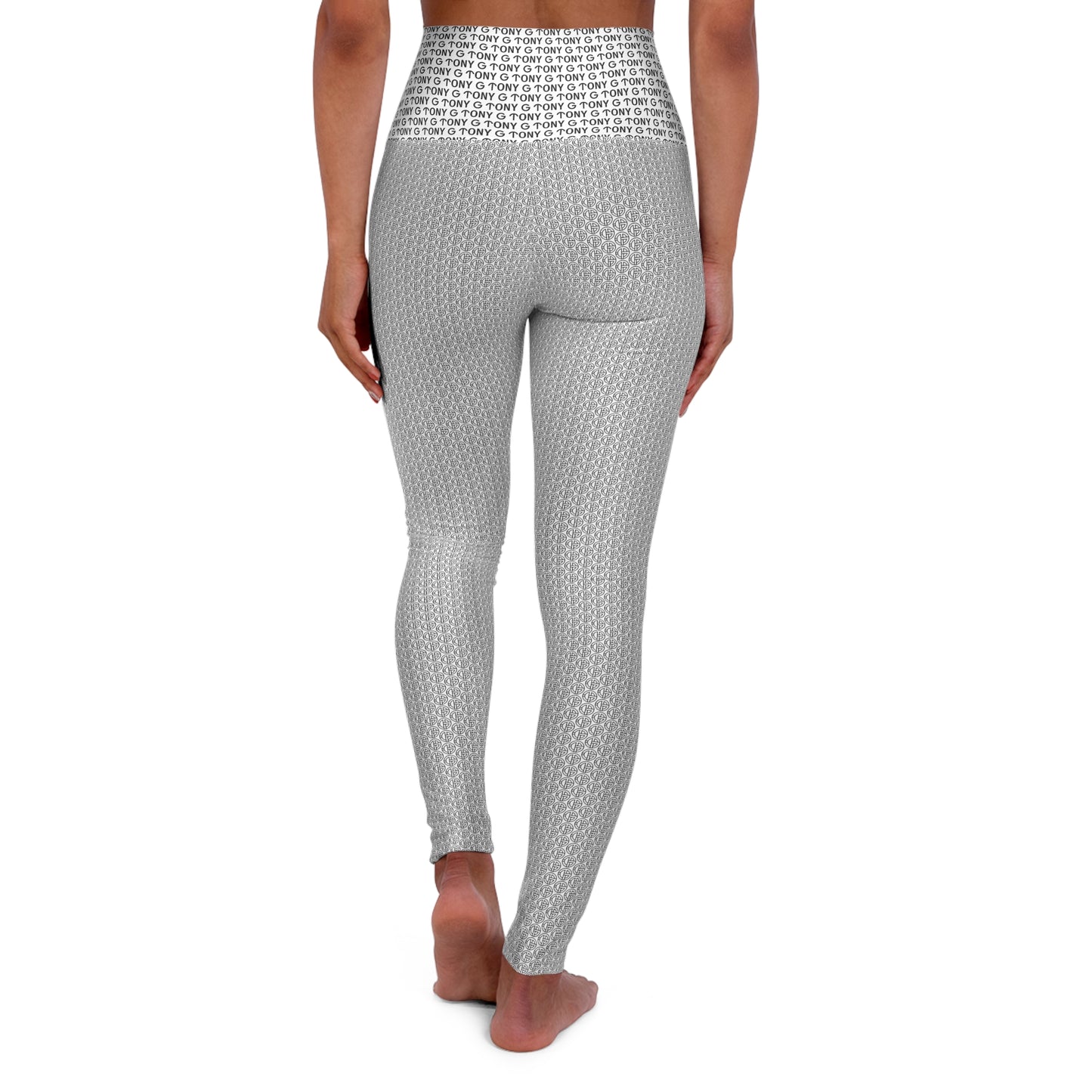 TONY G High Waisted Yoga Leggings, adorned with the TG Logo Outline Monogram Pattern