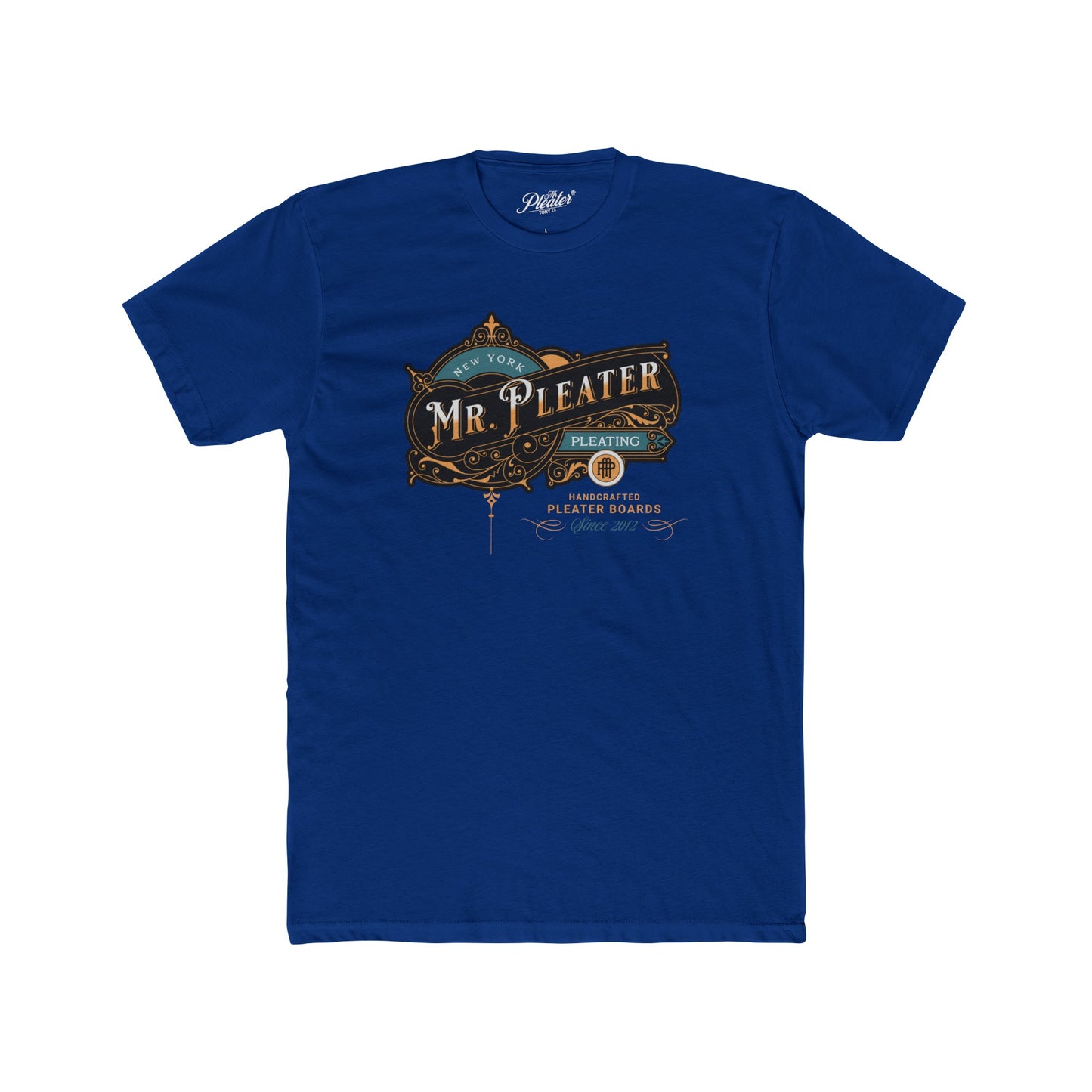 Mr. Pleater By TONY G Men's Cotton Crew Tee, featuring the Mr. Pleater Handcrafted Pleater Board 2 design