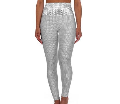 TONY G High Waisted Yoga Leggings, adorned with the TG Logo Outline Monogram Pattern