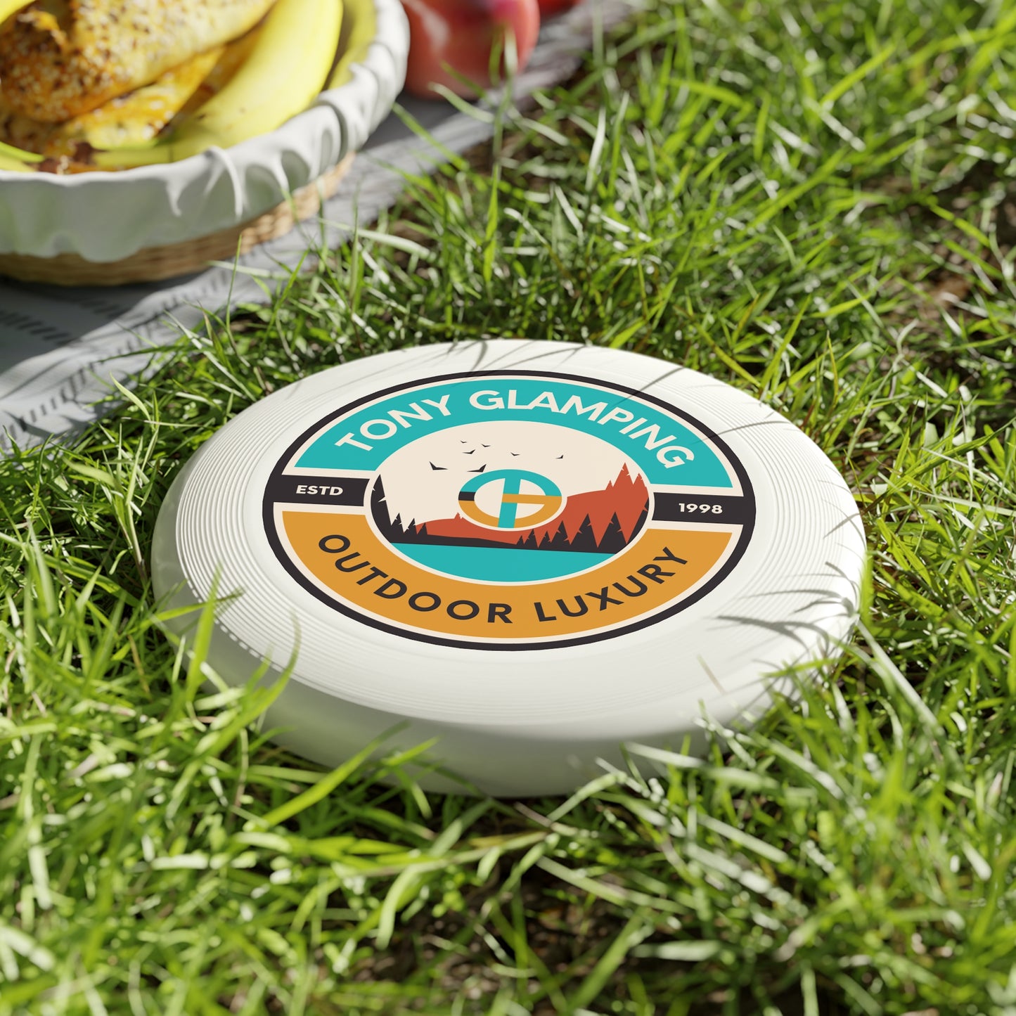 TONY Glamping Wham-O Frisbee, featuring the TONY Glamping design