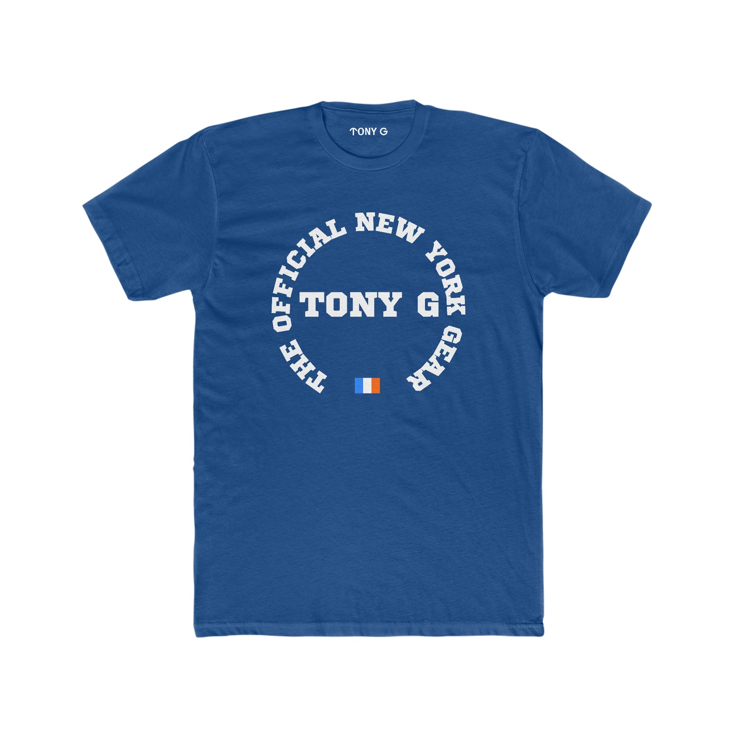 TONY G Men's Cotton Crew Tee, featuring the TONY G Flag Logo Varcity design