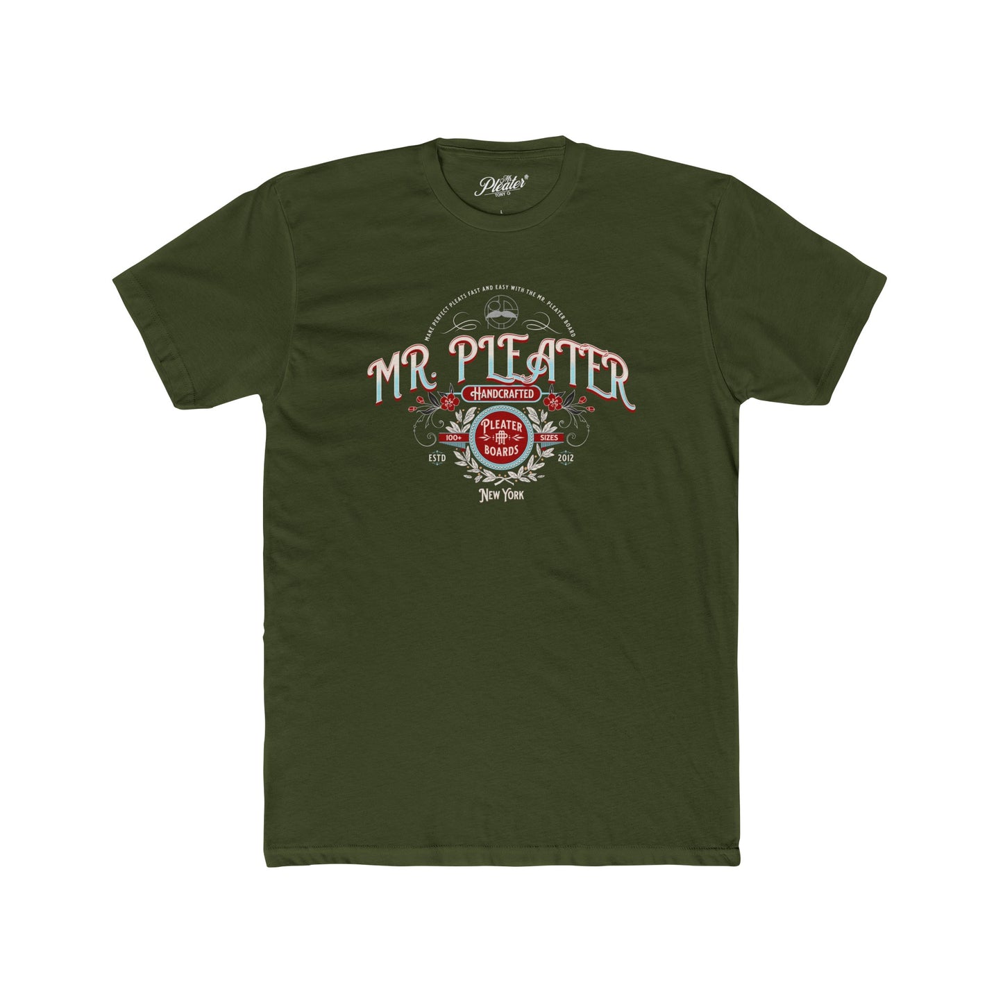 Mr. Pleater By TONY G Men's Cotton Crew Tee, featuring the Mr. Pleater Handcrafted Pleater Board design