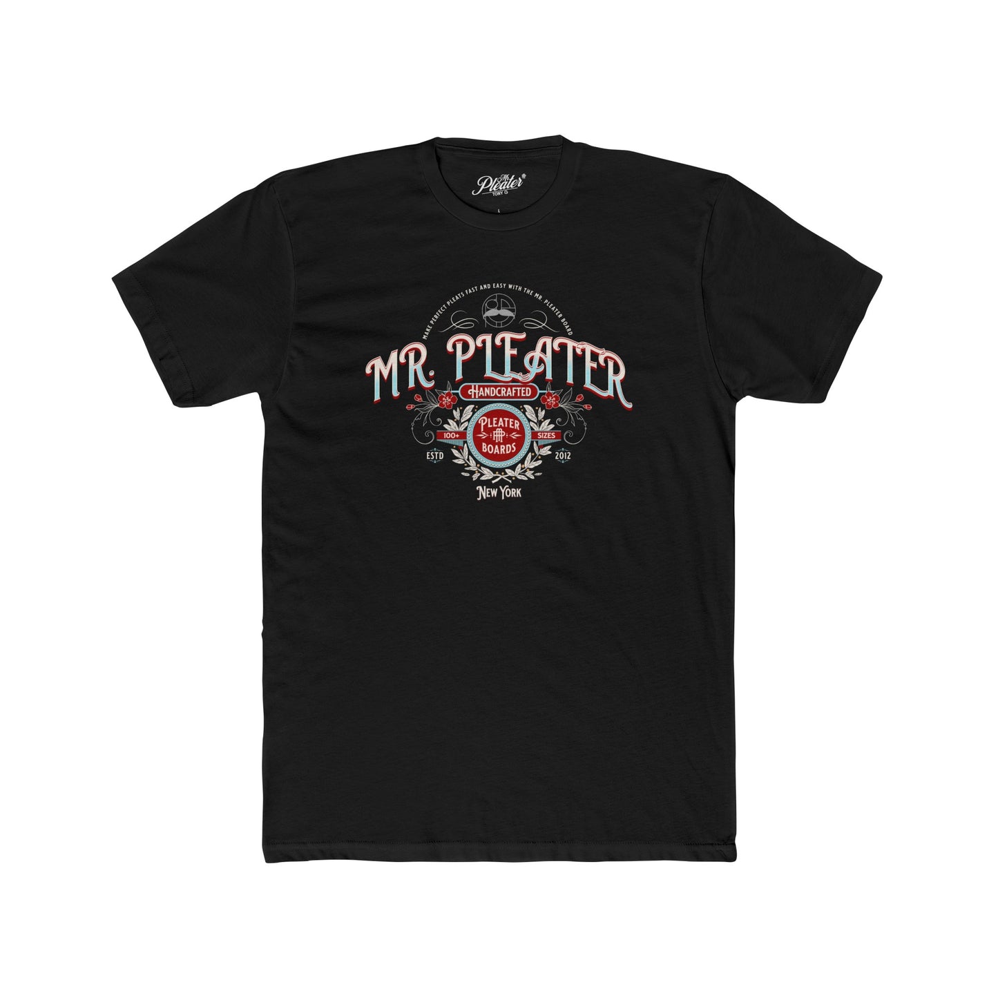 Mr. Pleater By TONY G Men's Cotton Crew Tee, featuring the Mr. Pleater Handcrafted Pleater Board design